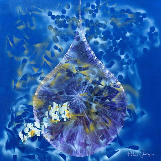 Peinture bleue en forme de goutte d'eau, par Célestin